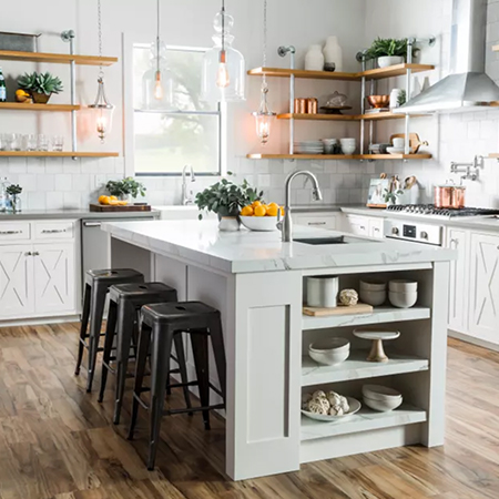 Modern farmhouse kitchen with island and spring decor