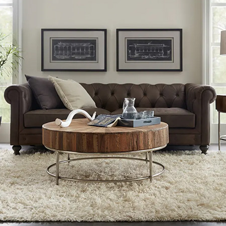 comfortable living room with brown sofa