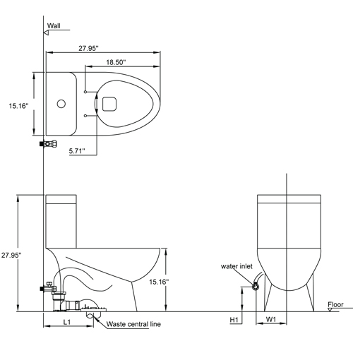 Ariel APTB346M White Platinum 0.8/1.6 GPF Dual Flush Floor Mounted