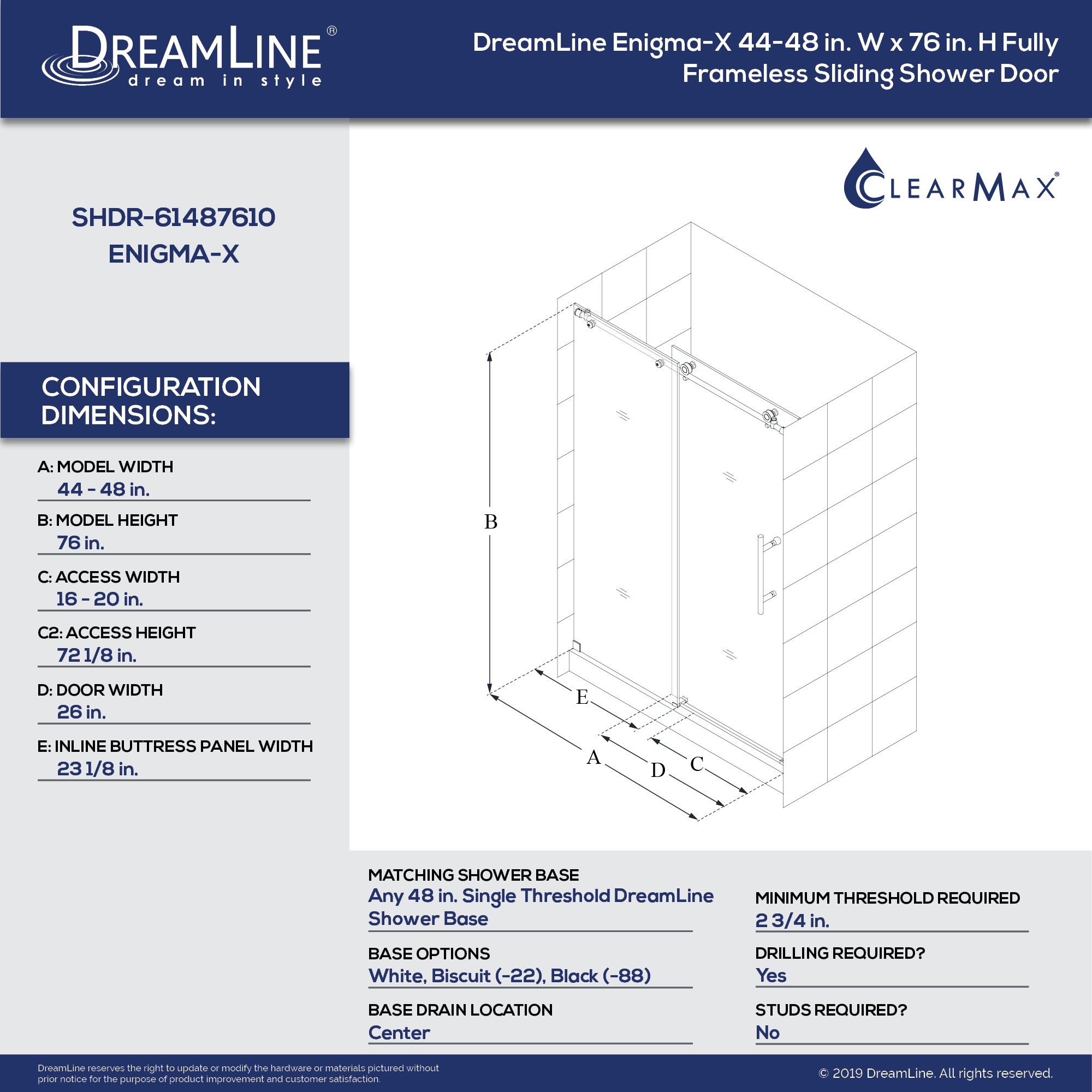 DreamLine SHDR6148761008 Polished Stainless Steel EnigmaX 76" High x