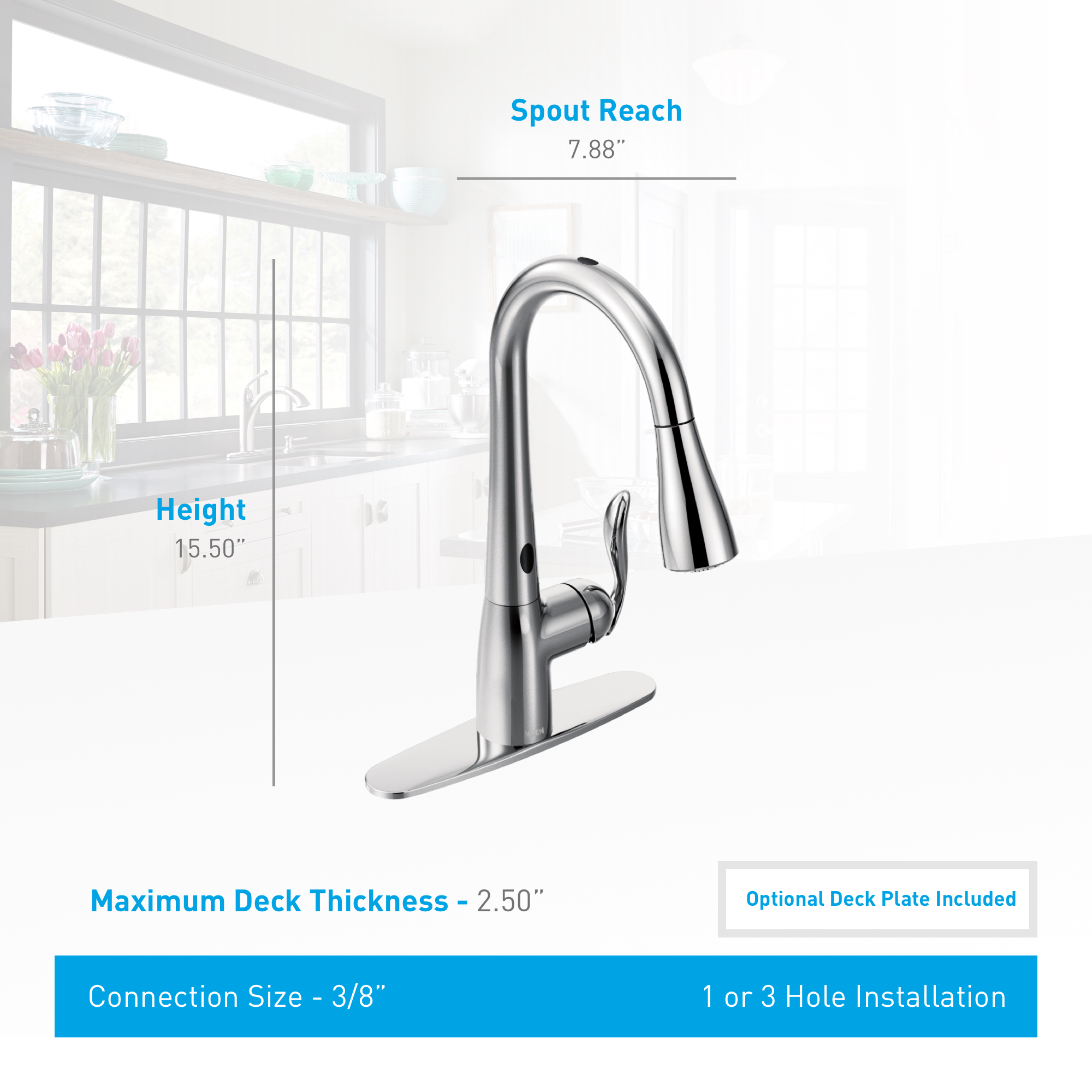 Moen 7594esrs Spot Resist Stainless Single Handle Touchless Pulldown Specifications Image