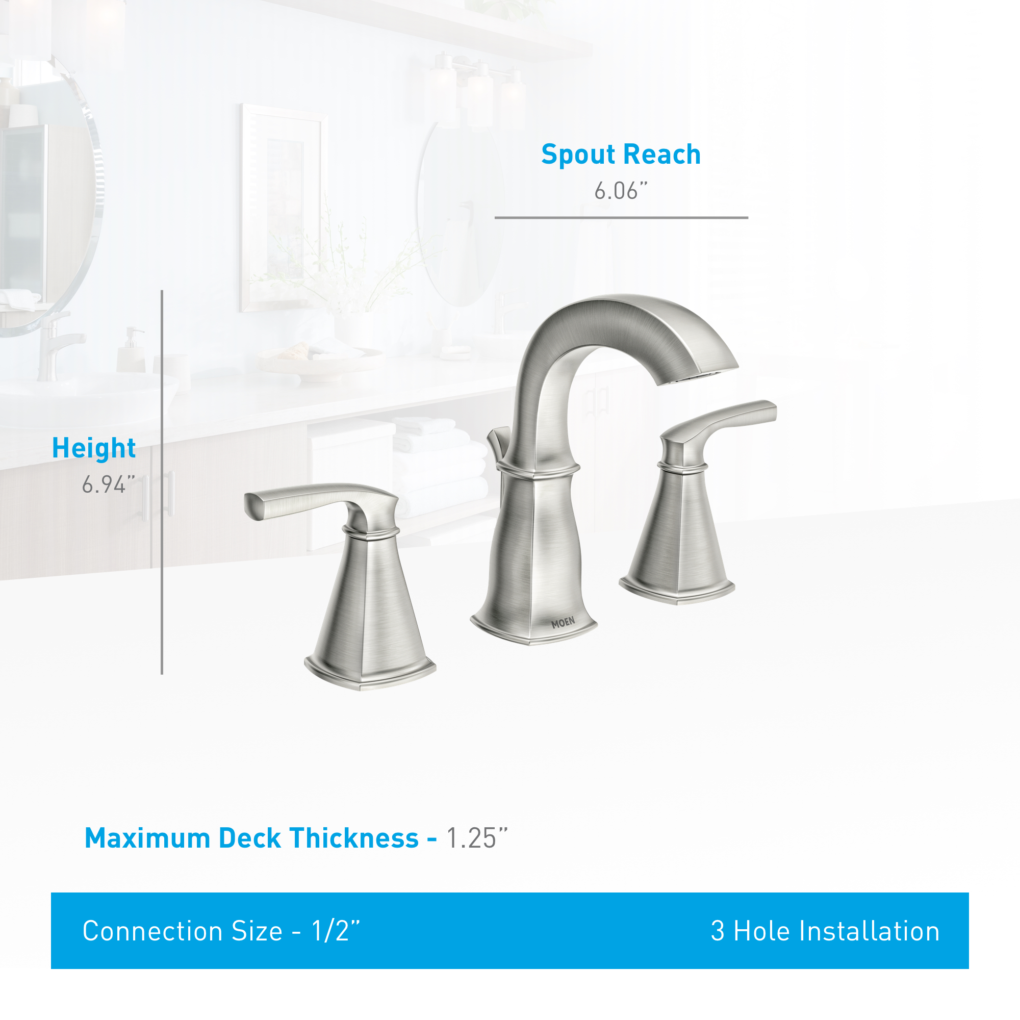 Moen WS84412MSRN Brushed Nickel Hensley 816" Widespread Bathroom